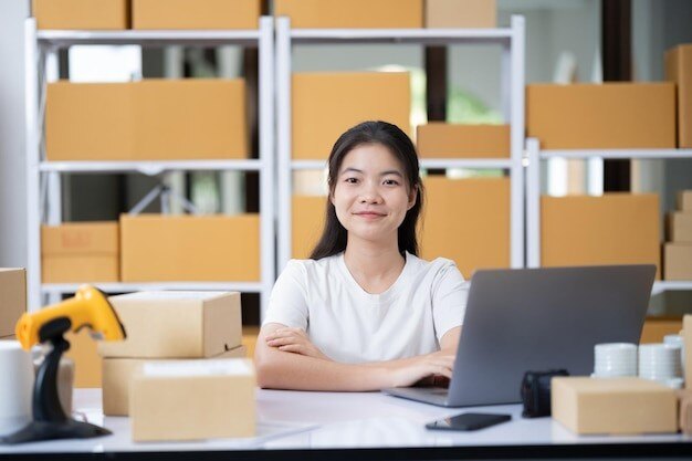 Premium Photo | Online business owner startup success and online shop goals  celebration Ecommerce seller asian person or winner yes celebrate